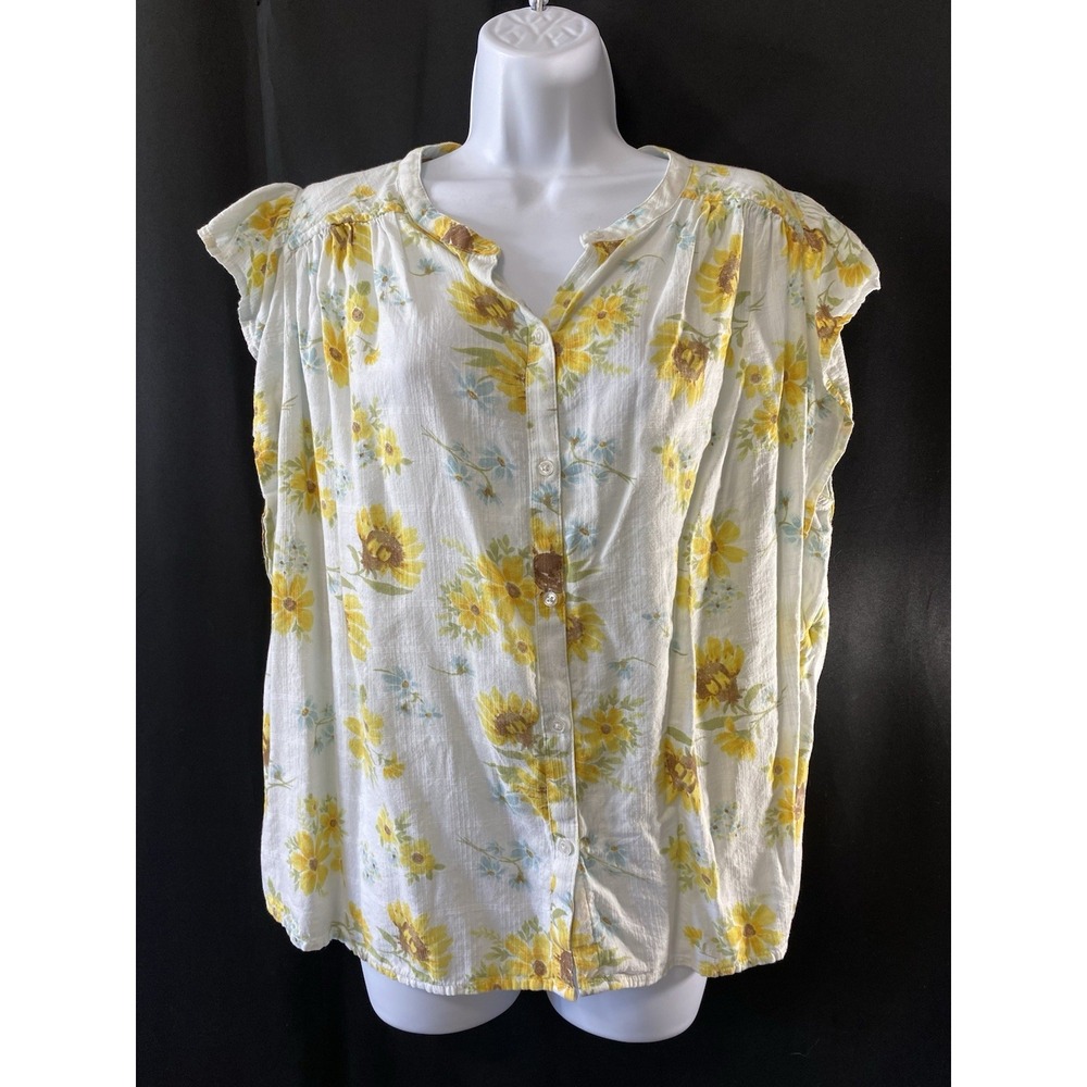 Old Navy Womens Button Up Shirt Size XL Tall Fall Sunflower Floral Cottagecore